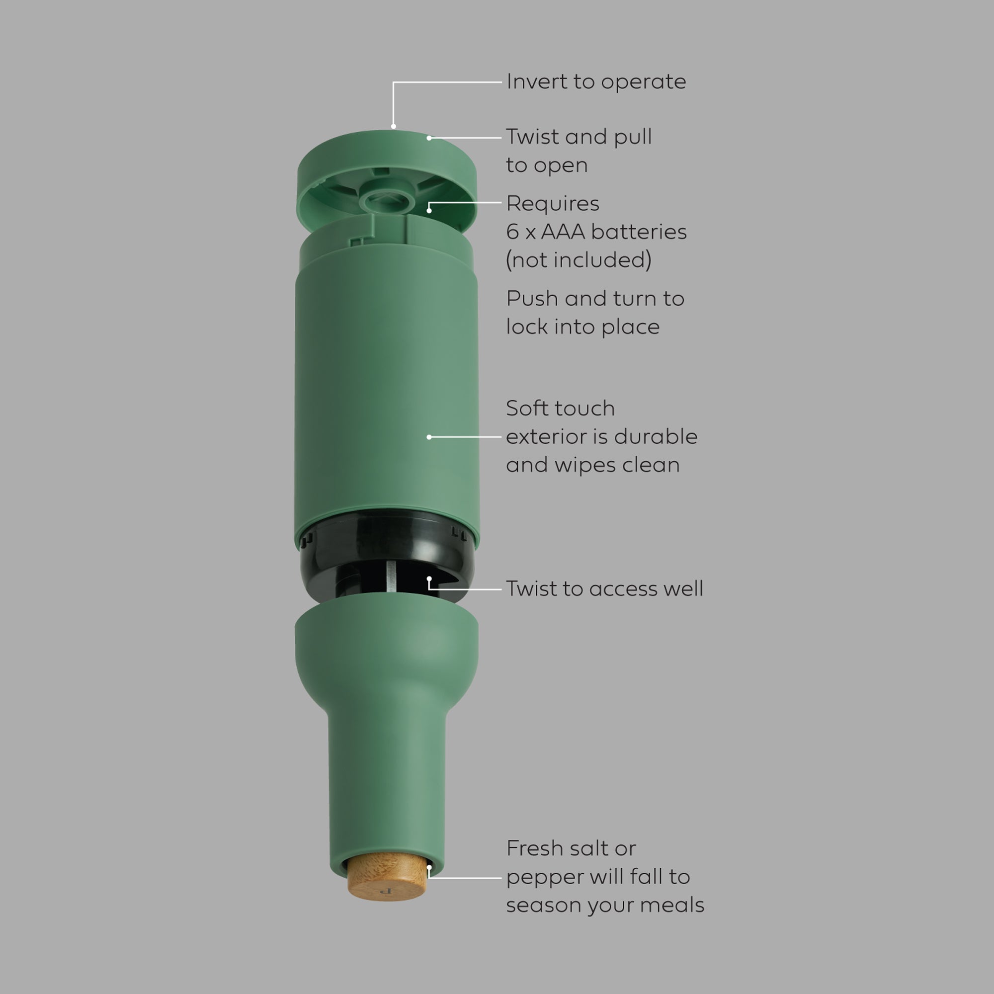 Wilkie Brothers Electric Gravity Salt and Pepper Mill Set Eucalyptus Green