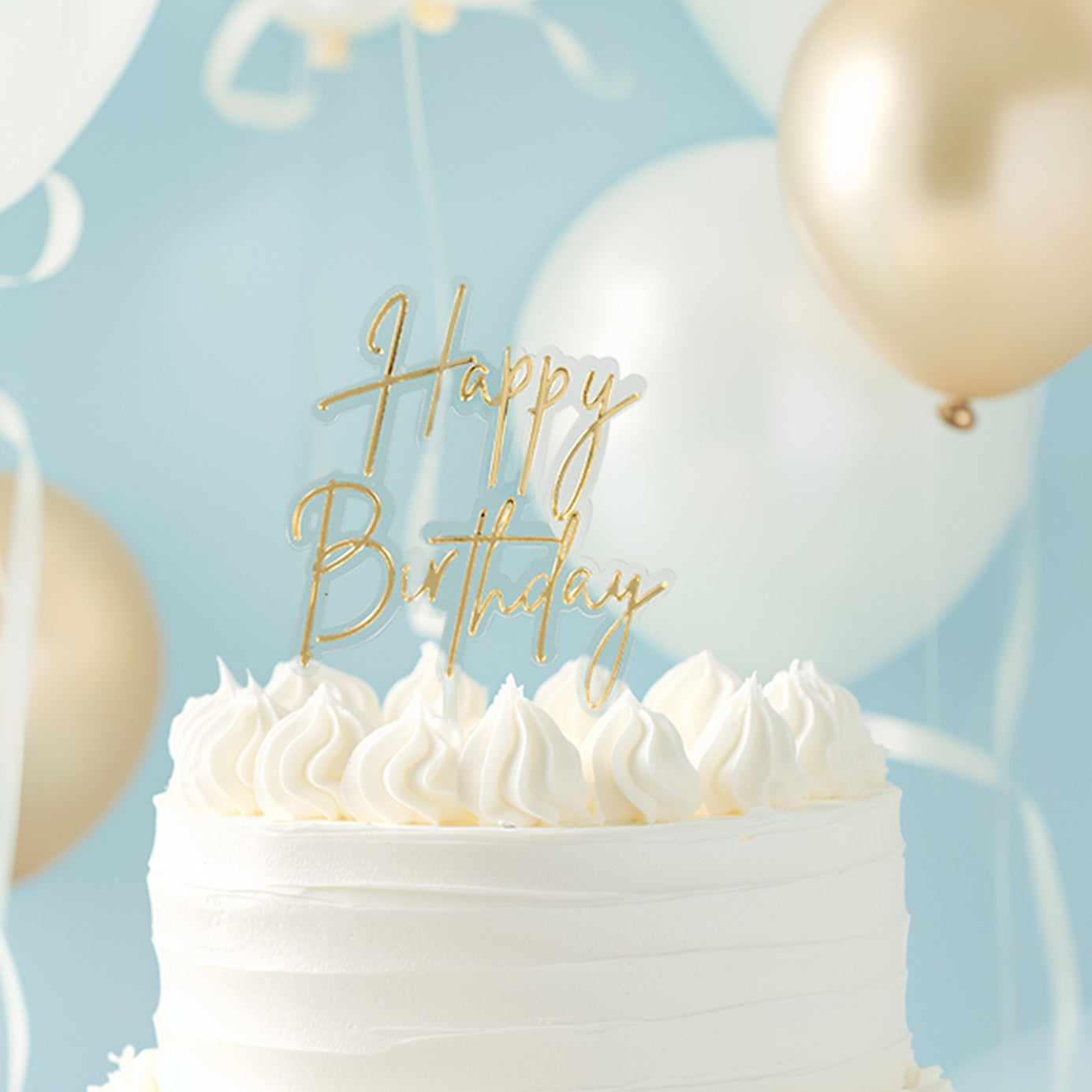 Cake & Candle Layered Cake Topper Happy Birthday Gold & Clear