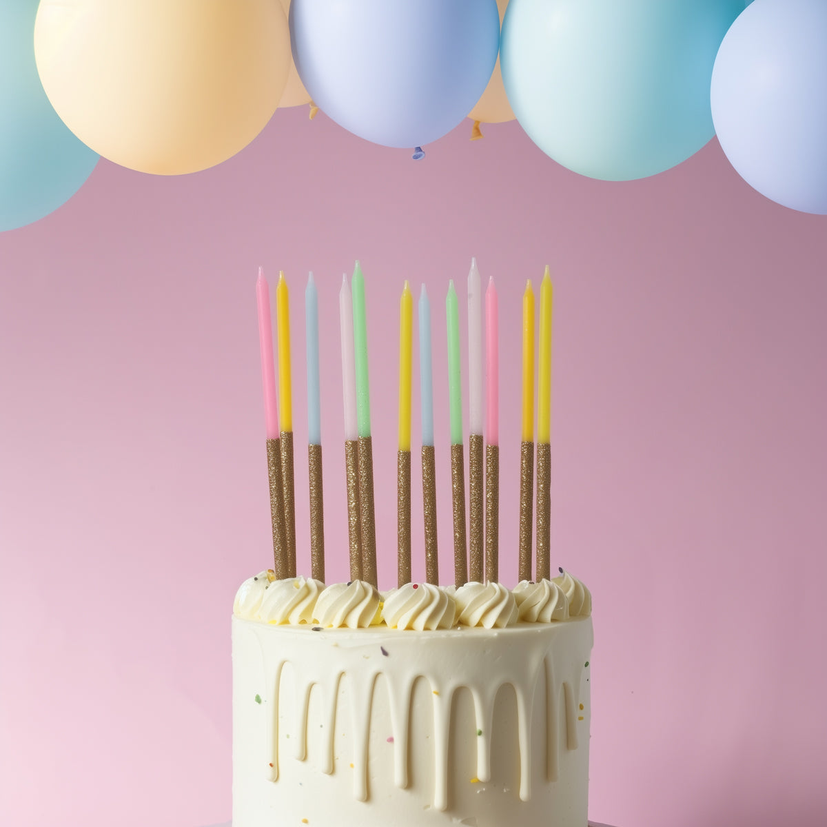 Cake & Candle Glitter Dipped Cake Candles Rainbow 12 Pack