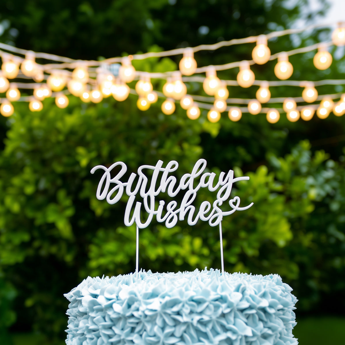 Cake & Candle Metal Cake Topper Birthday Wishes Pearl White