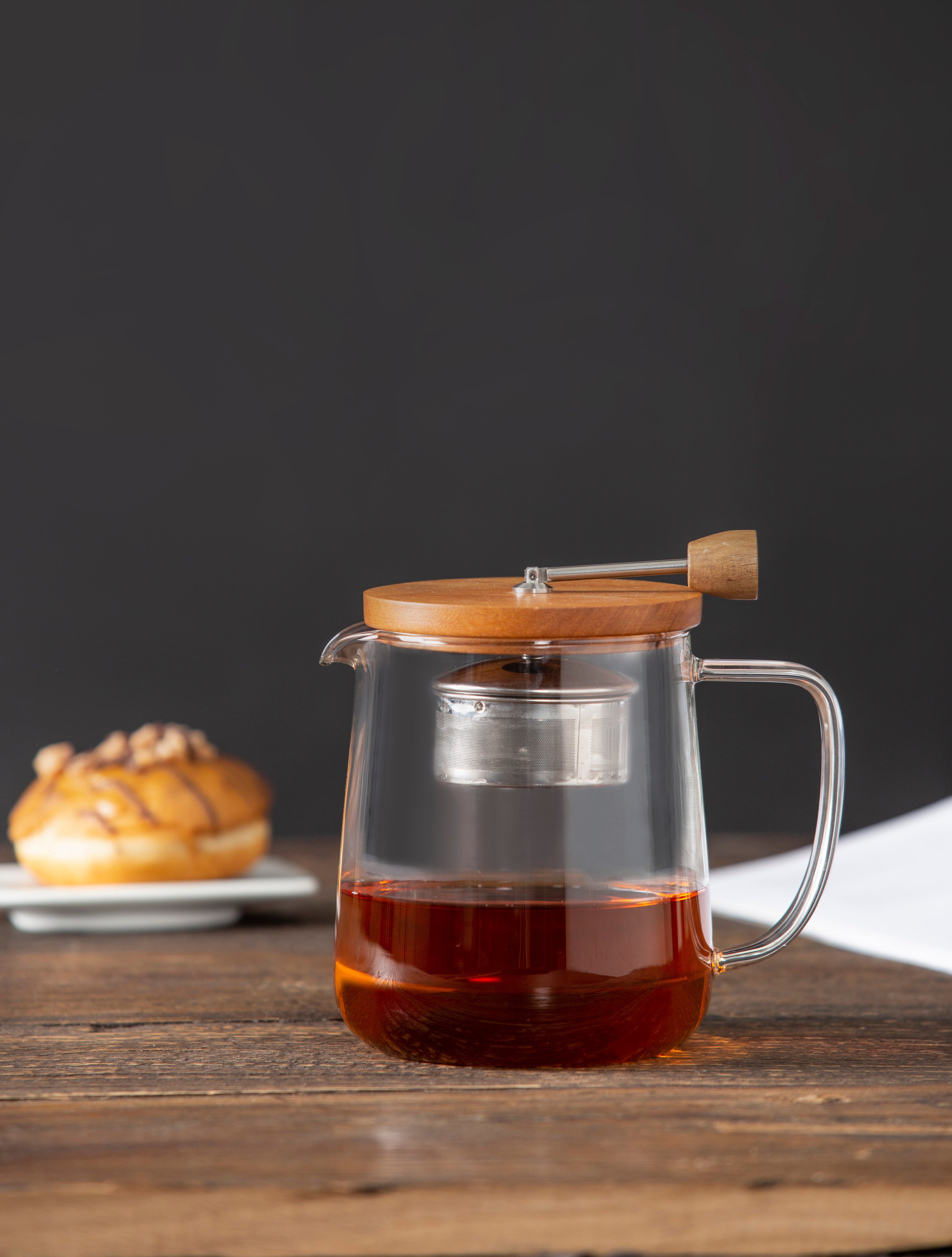 Leaf & Bean Naples Tea Pot with Acacia Lid & Infuser Clear & Natural