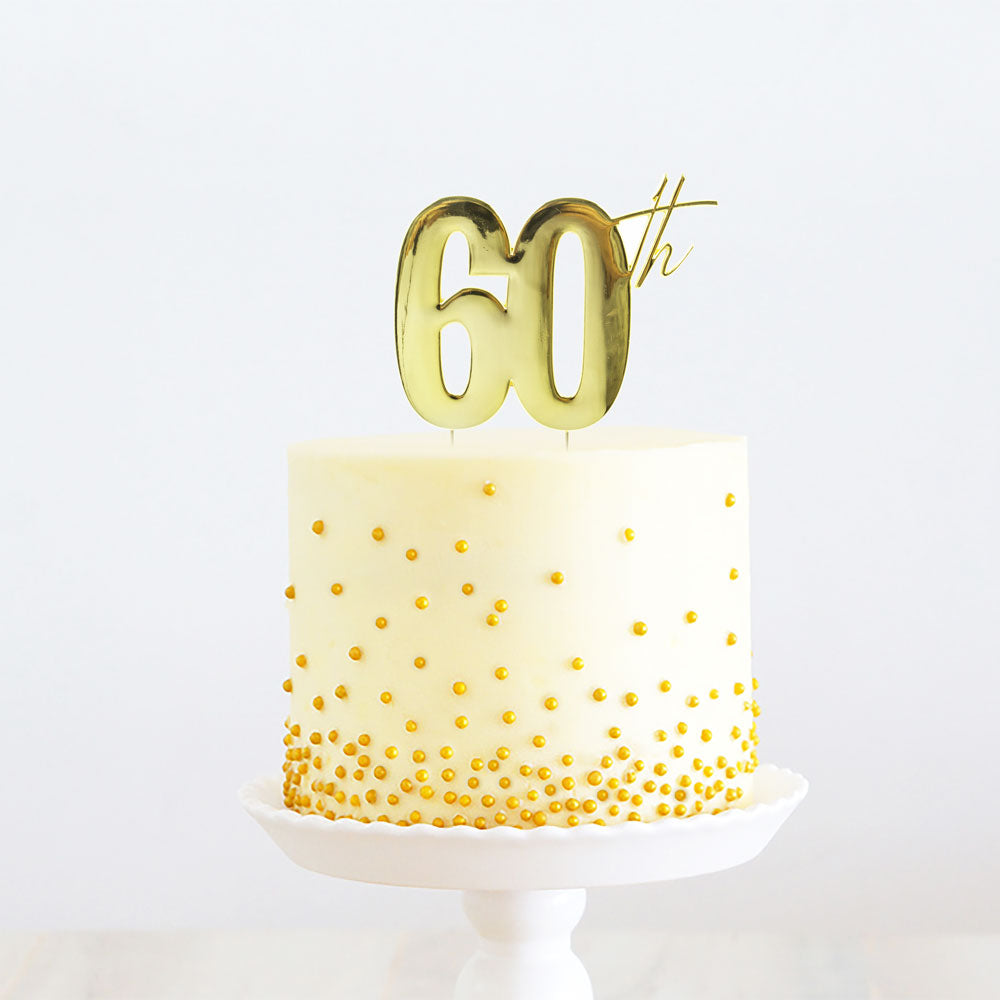 Cake & Candle Metal Cake Topper 60th Gold