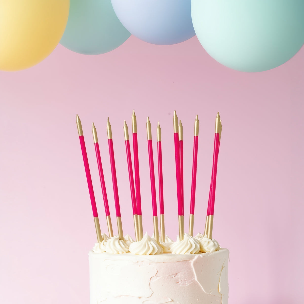 Cake & Candle Double Dipped Cake Candles Gold & Hot Pink 15cm 12 Pack