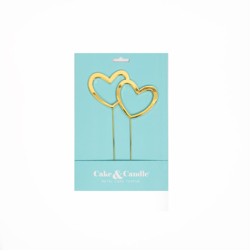 Cake & Candle Gold Plated Cake Topper Double Heart