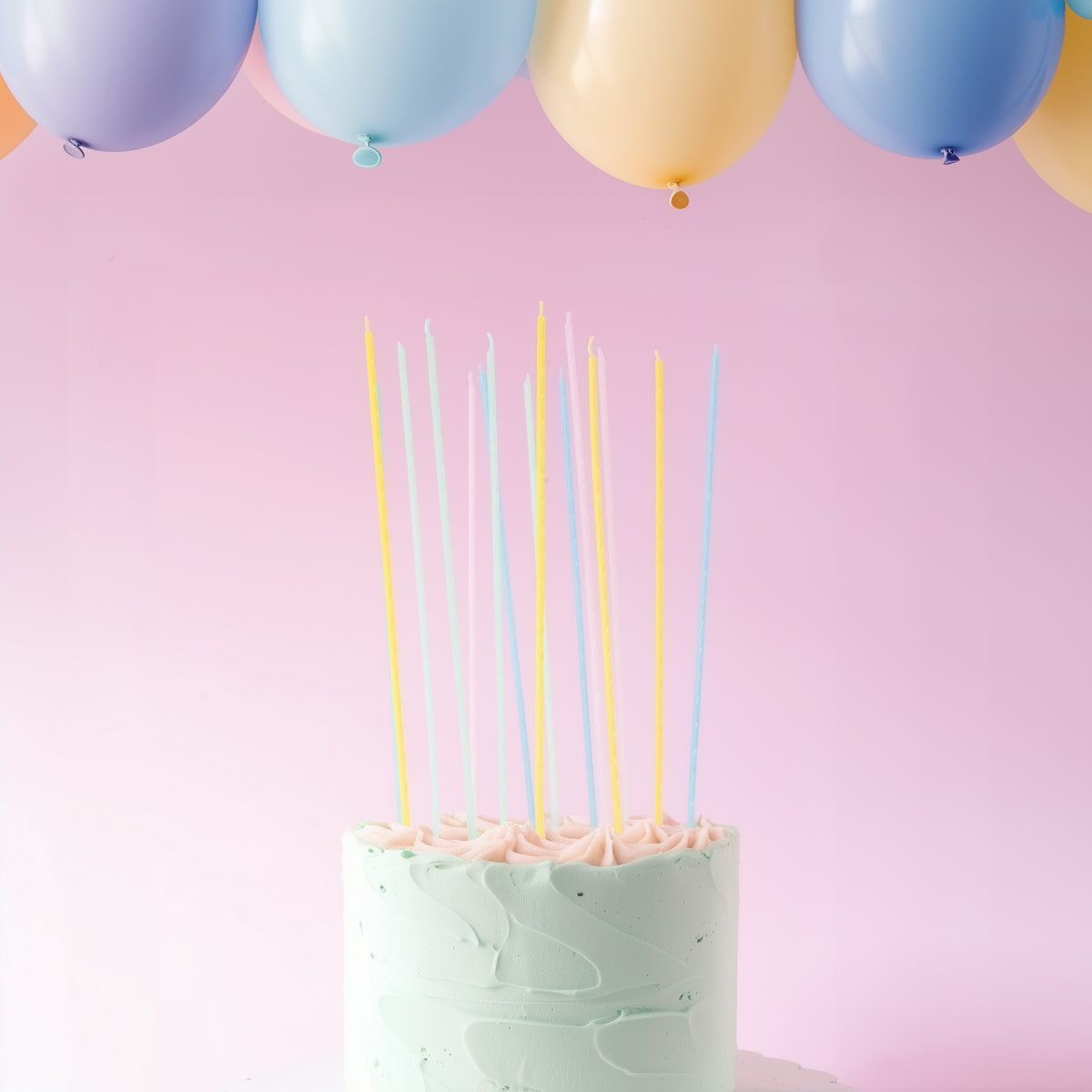 Cake & Candle Fine Spiral Cake Candles Pastel Rainbow 20cm 16 Pack