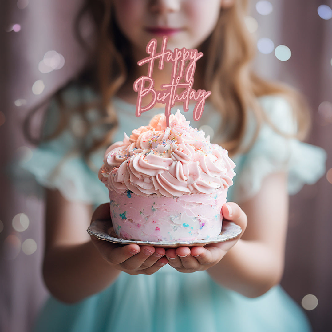 Cake & Candle Opaque Layered Cake Topper Happy Birthday Pink