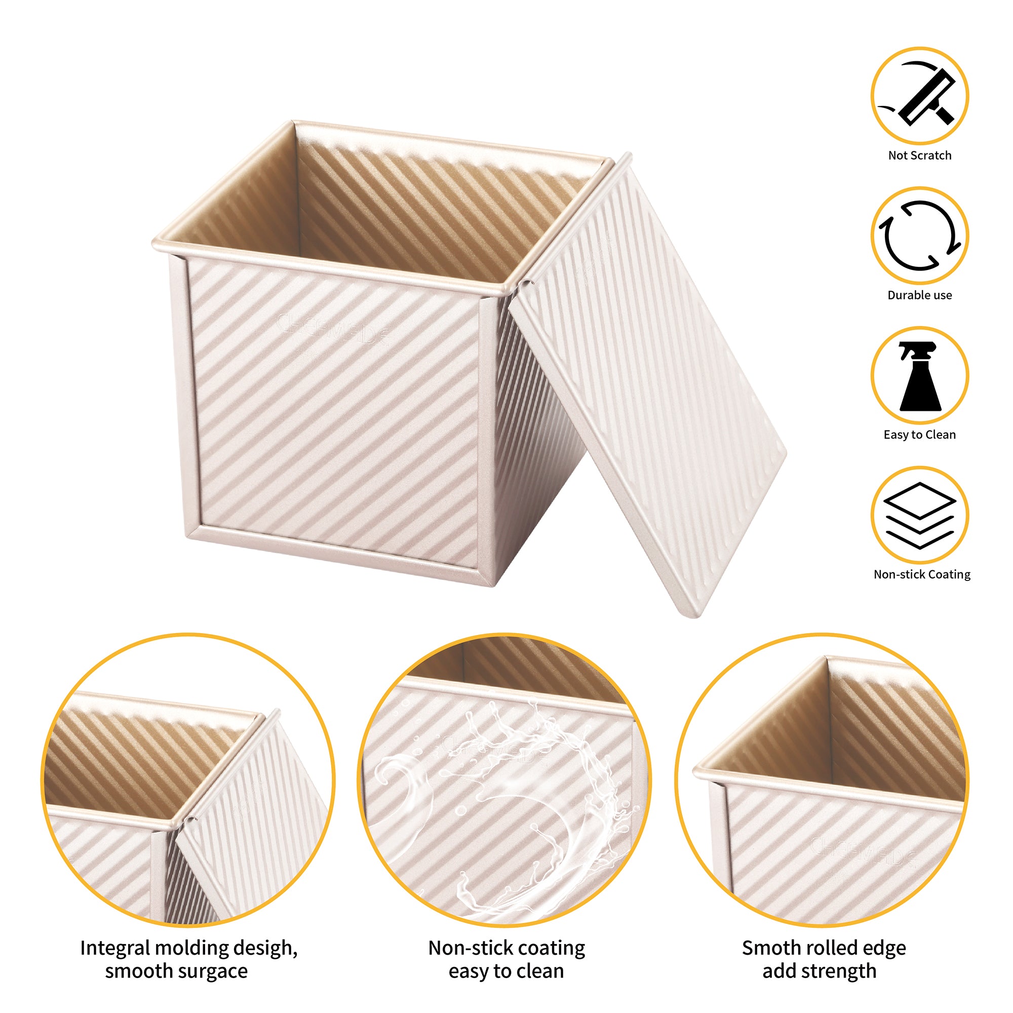 CHEFMADE Corrugated Square Loaf Pan with Lid 450g (WK9880)