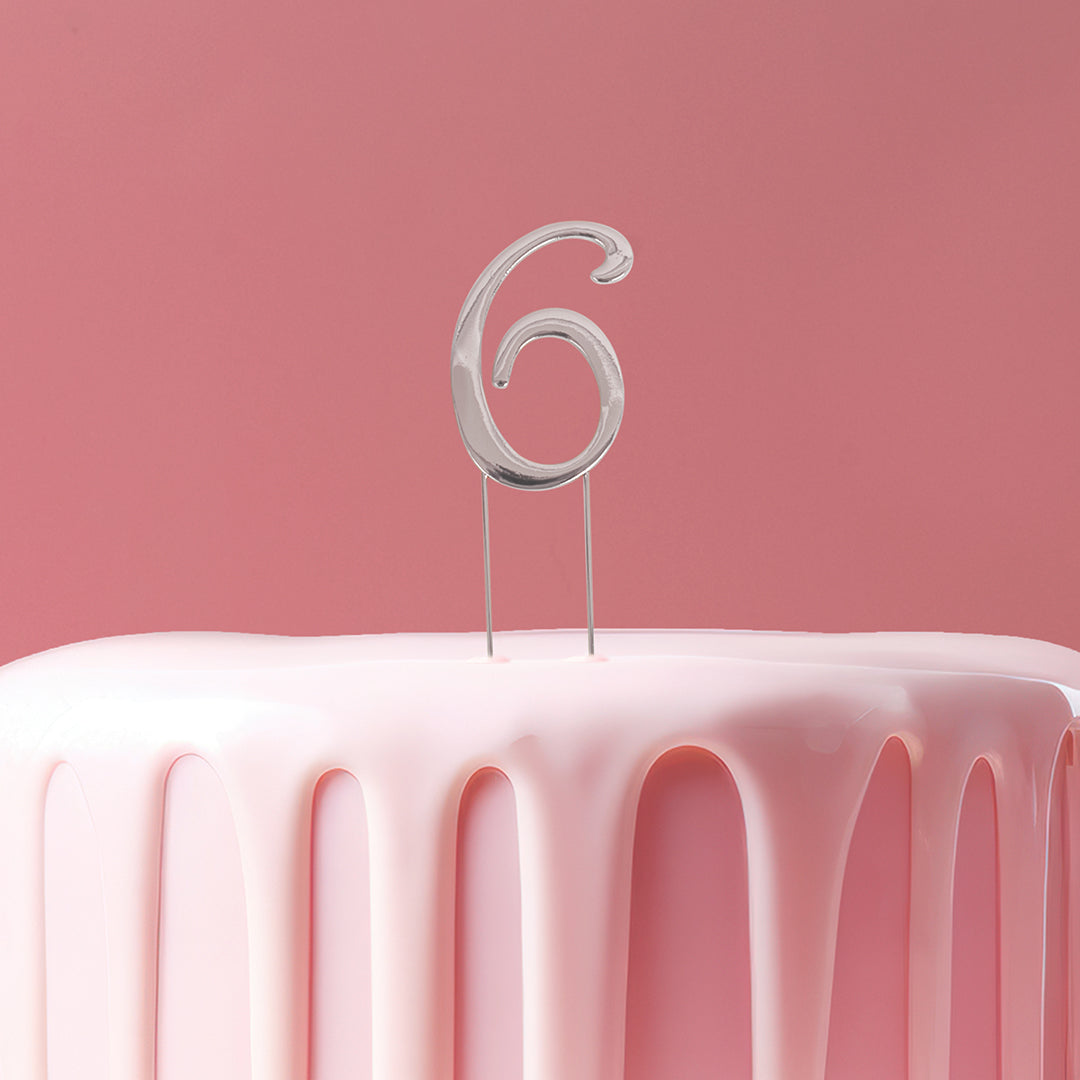 Cake & Candle Cake Topper Number 6 Silver 7cm