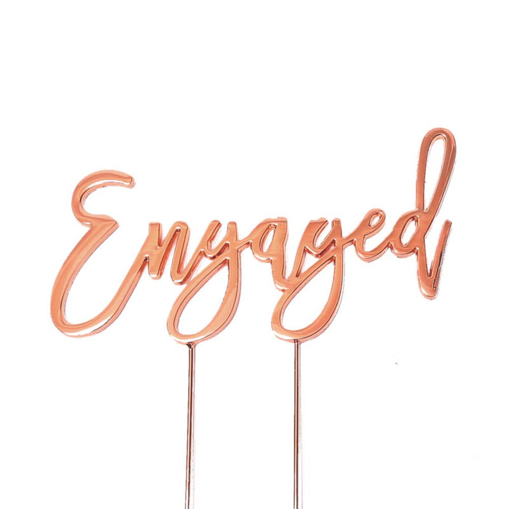 Cake & Candle Plated Cake Topper Engaged Rose Gold