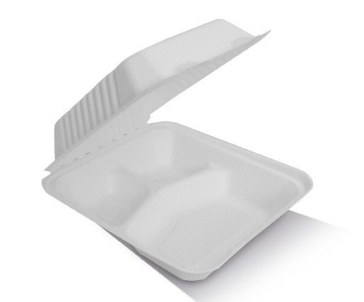 ecoware Clamshell Sugarcane 8 inch 3 Compartments (Carton of 200)
