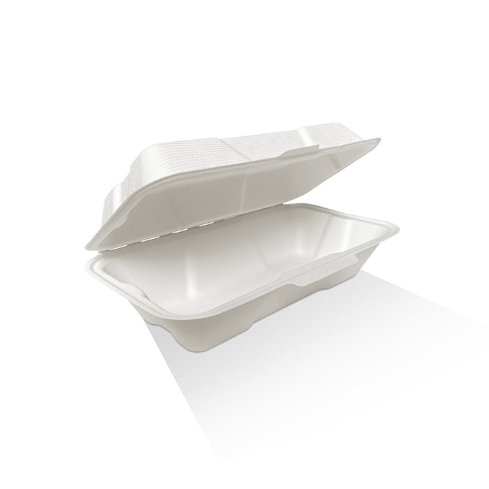 ecoware Clamshell Sugarcane 8.5 inch X 5 inch X 3 inch (Carton of 400)