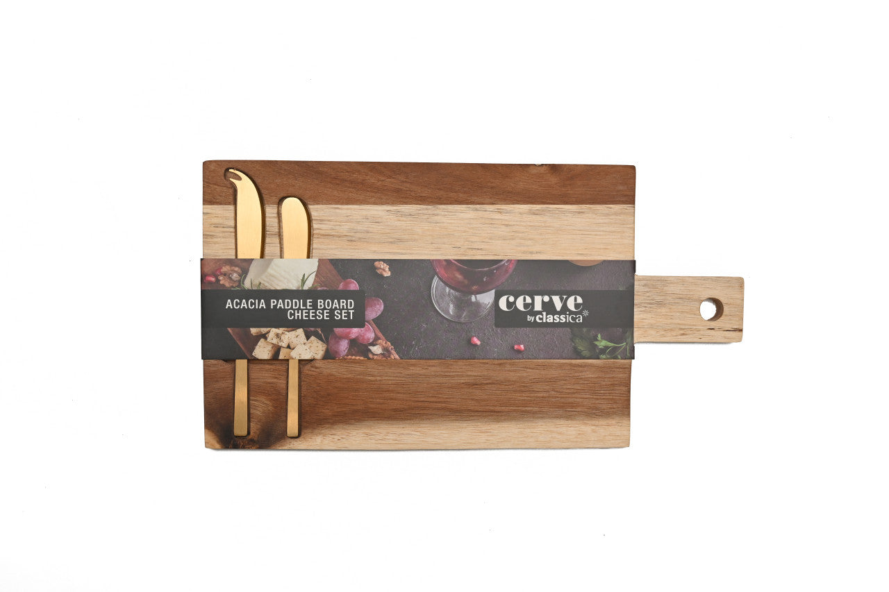 Cerve 3 Piece Acacia Paddle Board Cheese Set Size: 38x20cm