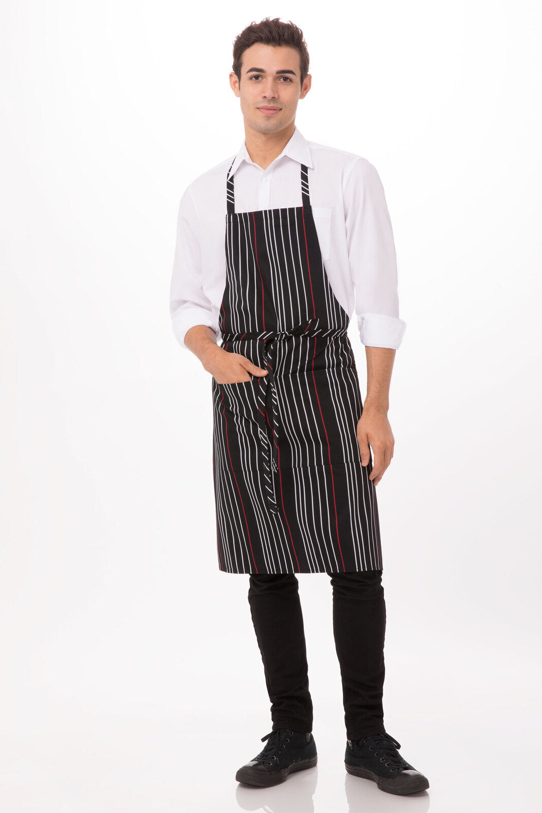 Chef Works Striped Bib Apron - Black
