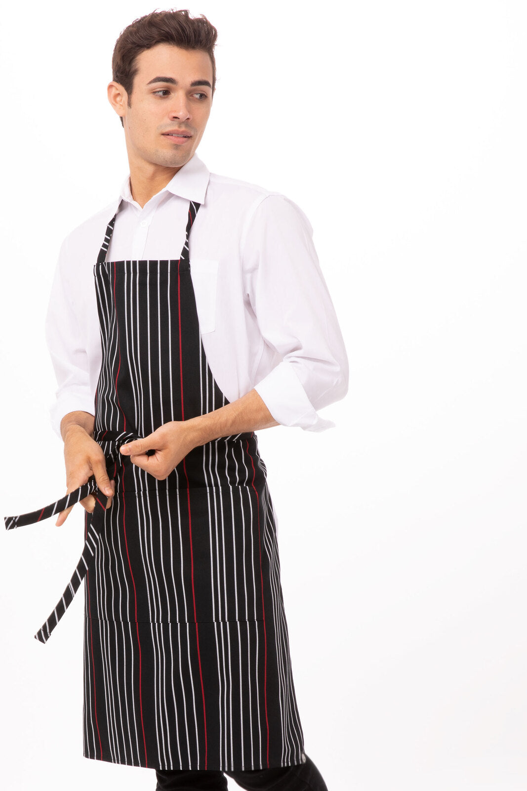 Chef Works Striped Bib Apron - Black