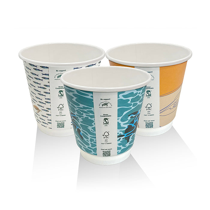 ecoware 8oz Aqueous Coated Double Wall Hot Cup Art Print One Lid Fits All (Carton of 500)