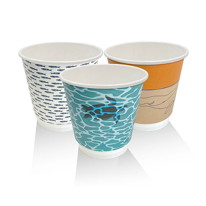 ecoware 8oz Aqueous Coated Double Wall Hot Cup Art Print One Lid Fits All (Carton of 500)