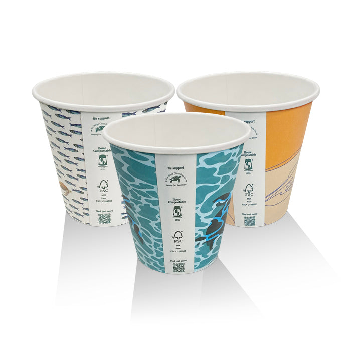ecoware 8oz Aqueous Coated Single Wall Hot Cup Art Print One Lid Fits All (Carton of 1000)