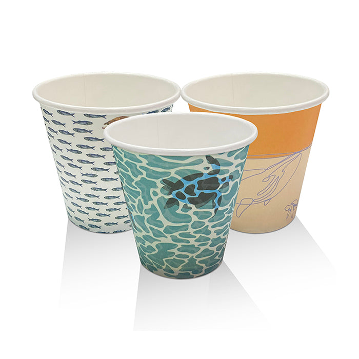 ecoware 8oz Aqueous Coated Single Wall Hot Cup Art Print One Lid Fits All (Carton of 1000)