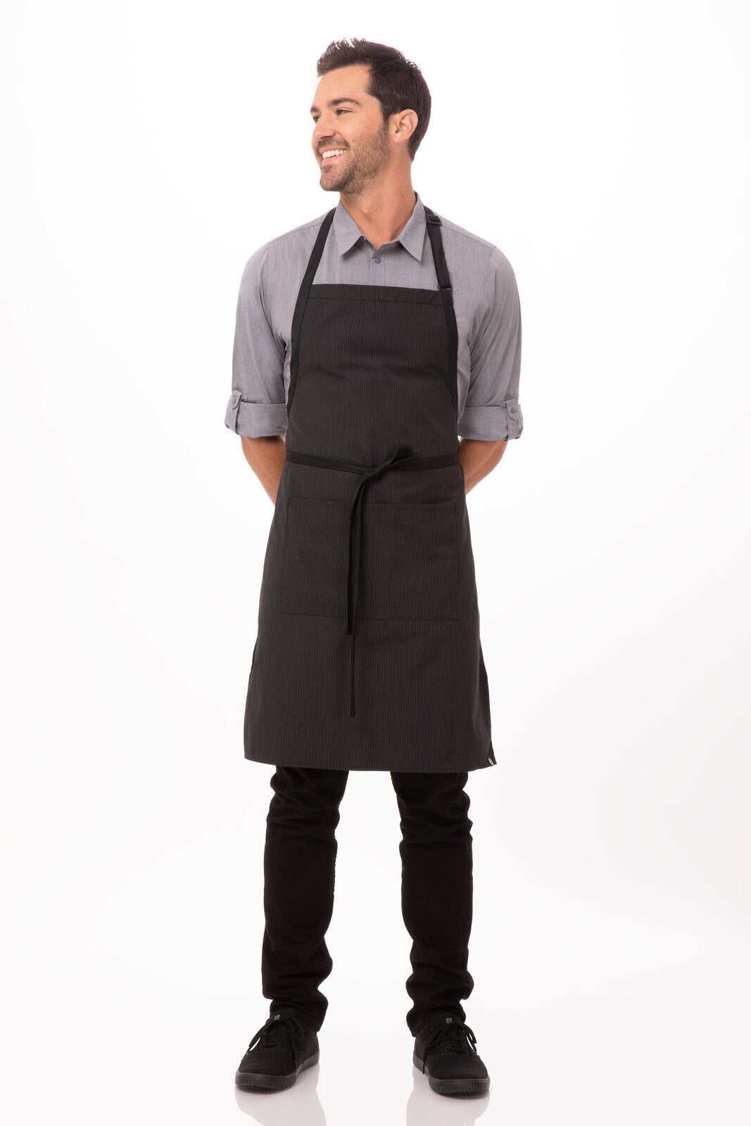 Chef Works Bib Apron with Contrasting Ties - Pinstripe
