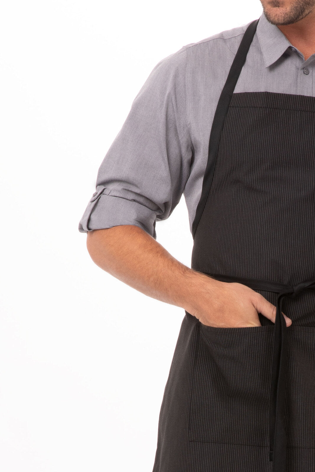 Chef Works Bib Apron with Contrasting Ties - Pinstripe