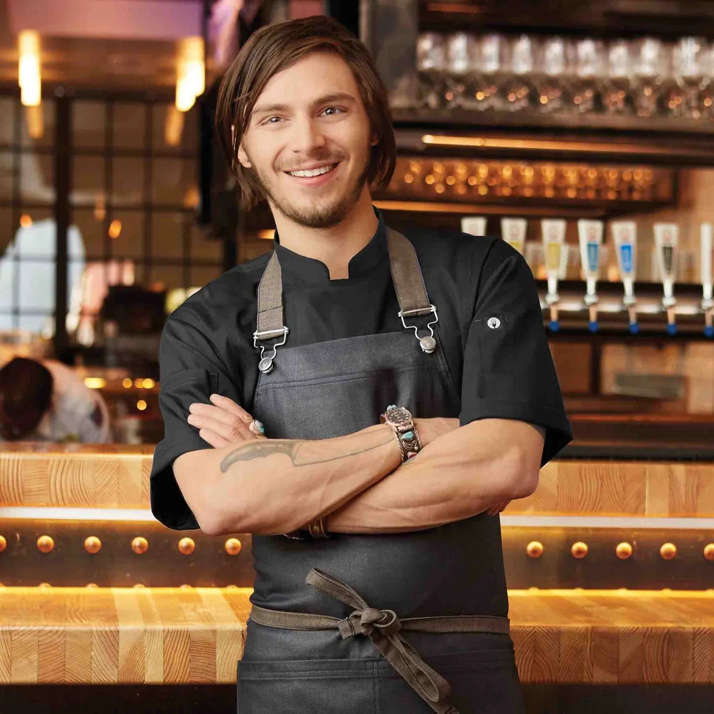 Chef Works Boulder Bib Apron - Brown Black