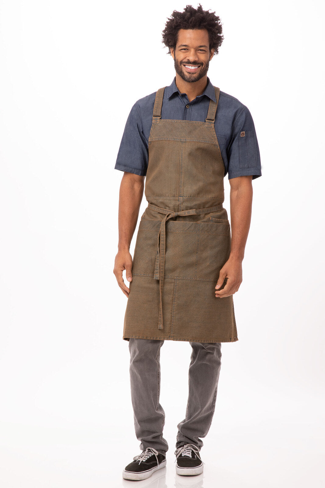 Chef Works Uptown Cross-Back Bib Apron - Blue Taupe