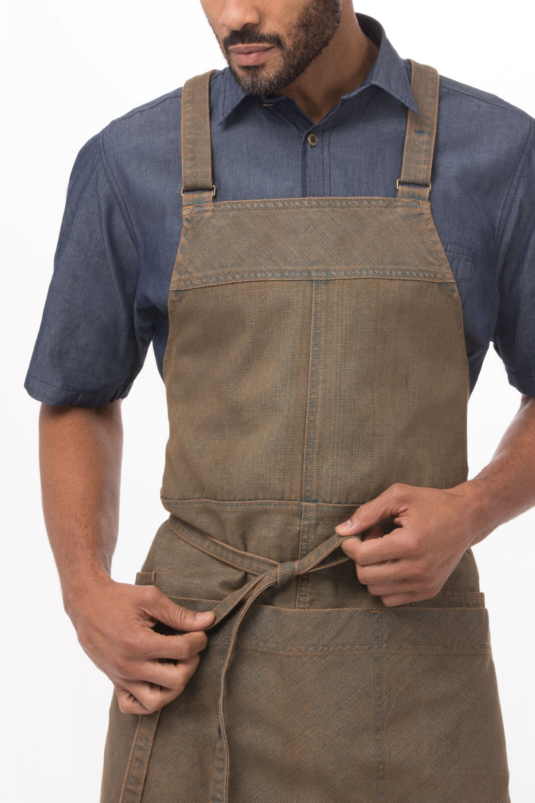 Chef Works Uptown Cross-Back Bib Apron - Blue Taupe