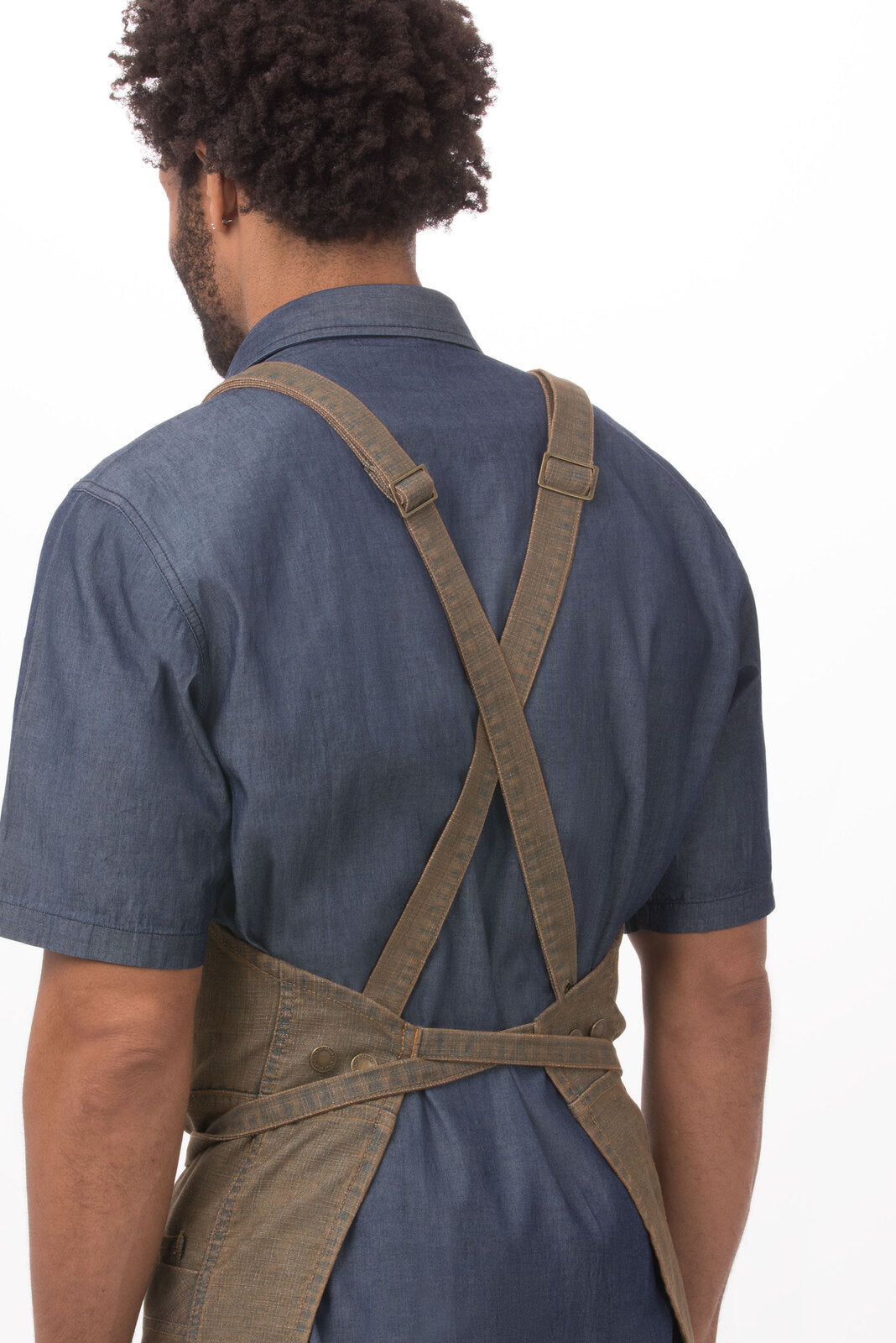Chef Works Uptown Cross-Back Bib Apron - Blue Taupe