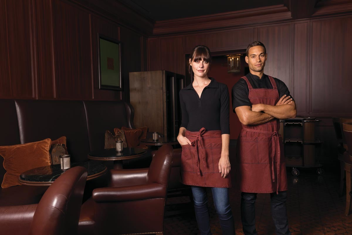 Chef Works Uptown Cross-Back Bib Apron - Red Navy