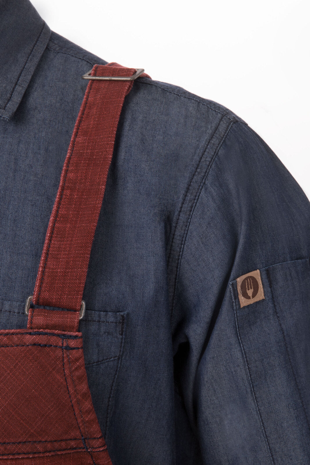 Chef Works Uptown Cross-Back Bib Apron - Red Navy