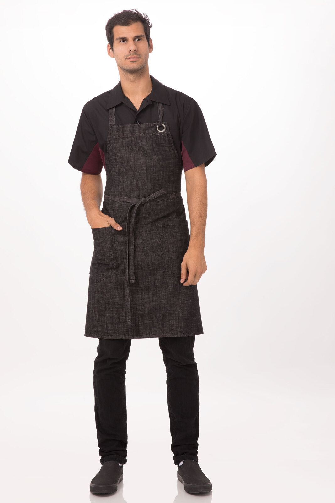 Chef Works Corvallis Bib Apron - Black Burgundy