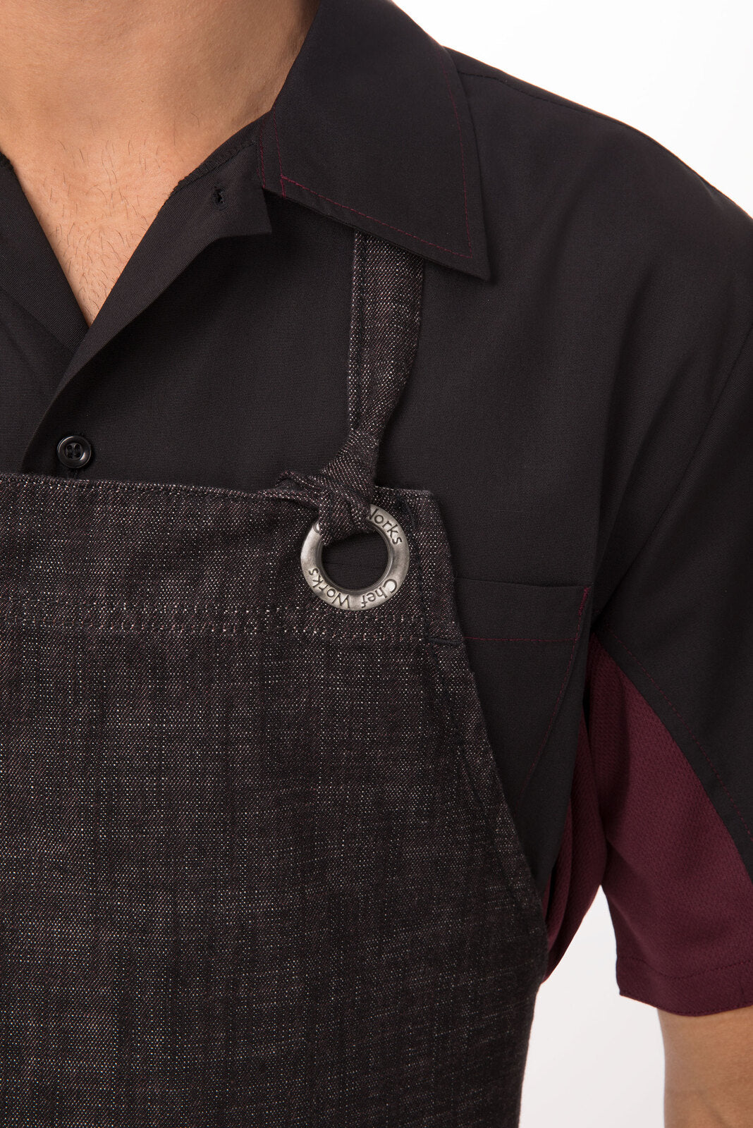 Chef Works Corvallis Bib Apron - Black Burgundy
