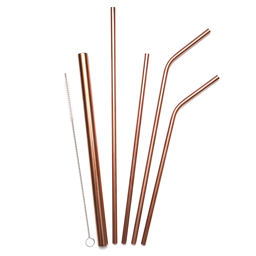 Activated Eco Stainless Steel Straw Set - Rose Gold