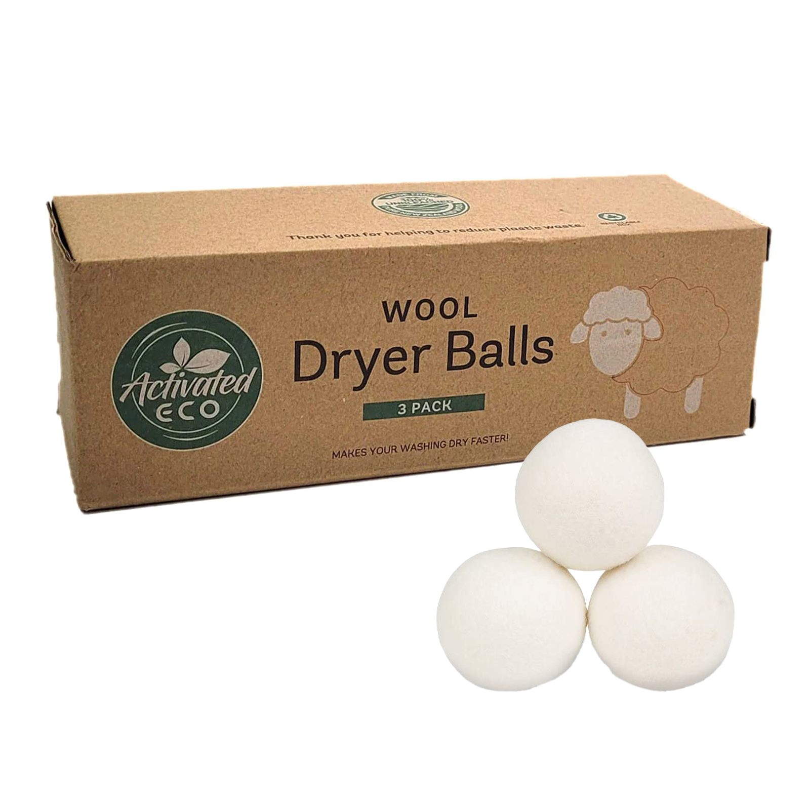 Activated Eco Wool Dryer Balls 3 Pack