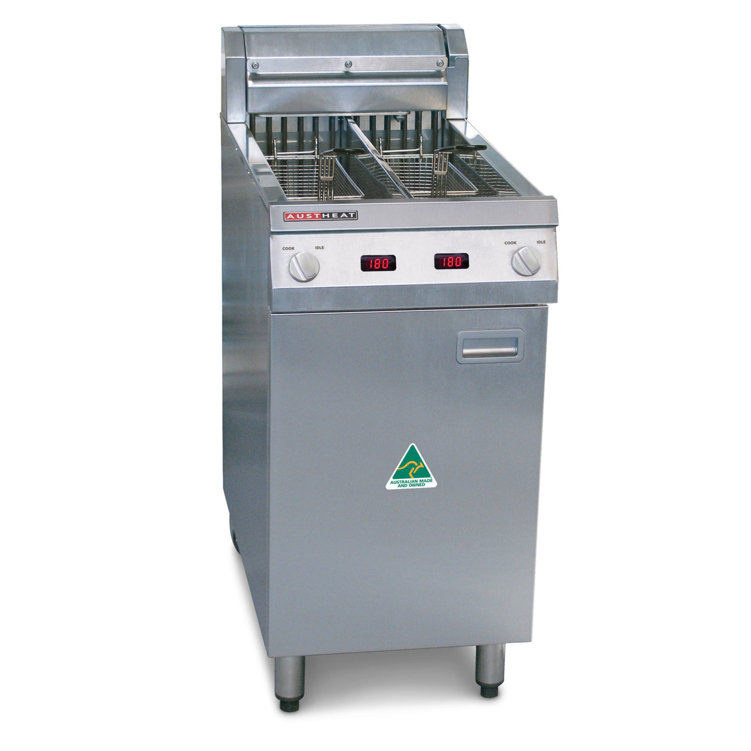 Austheat Commercial Double Pan Two Basket Floor Model Fryer AF822