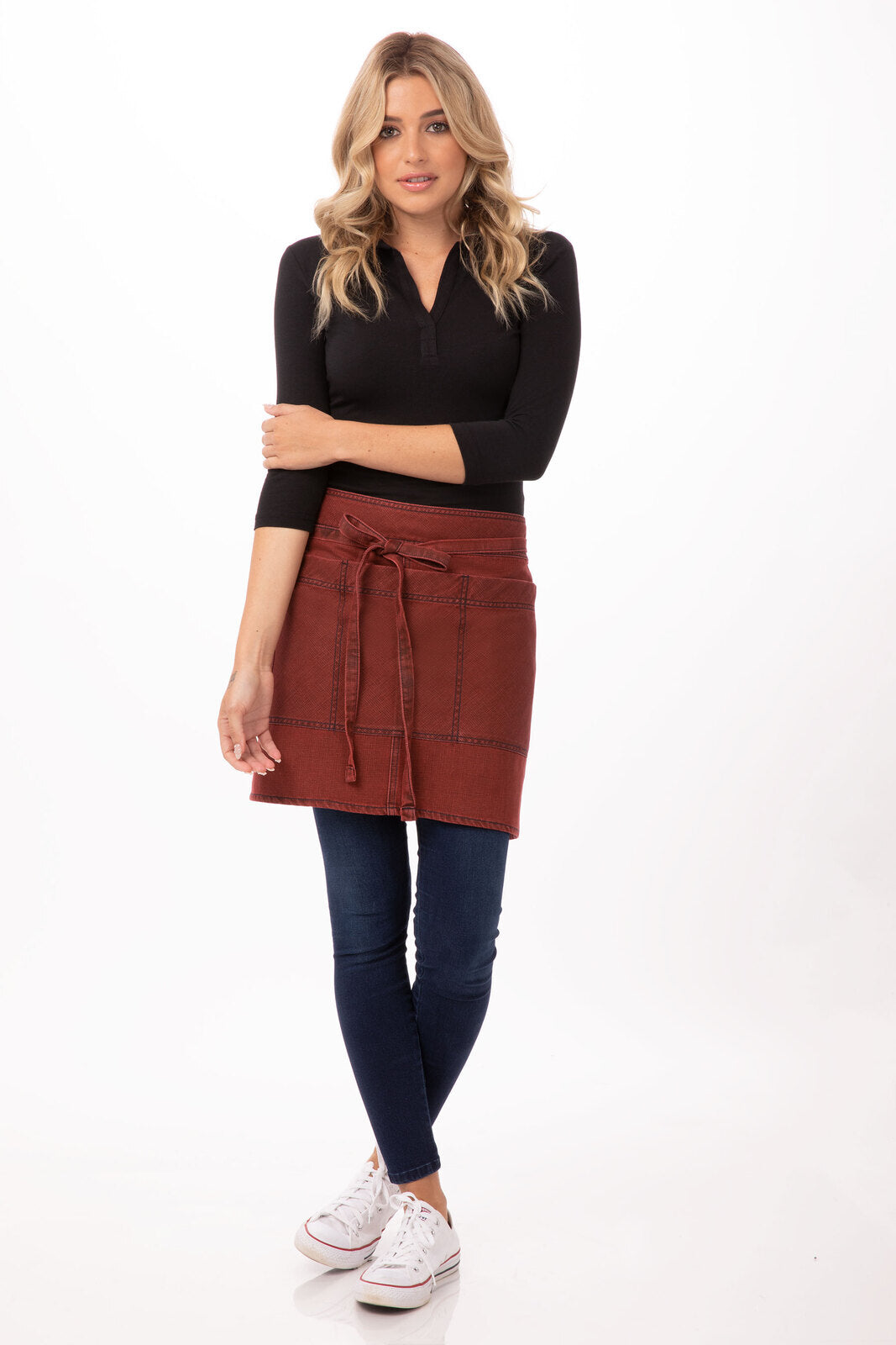 Chef Works Uptown Half Bistro Apron - Red Navy