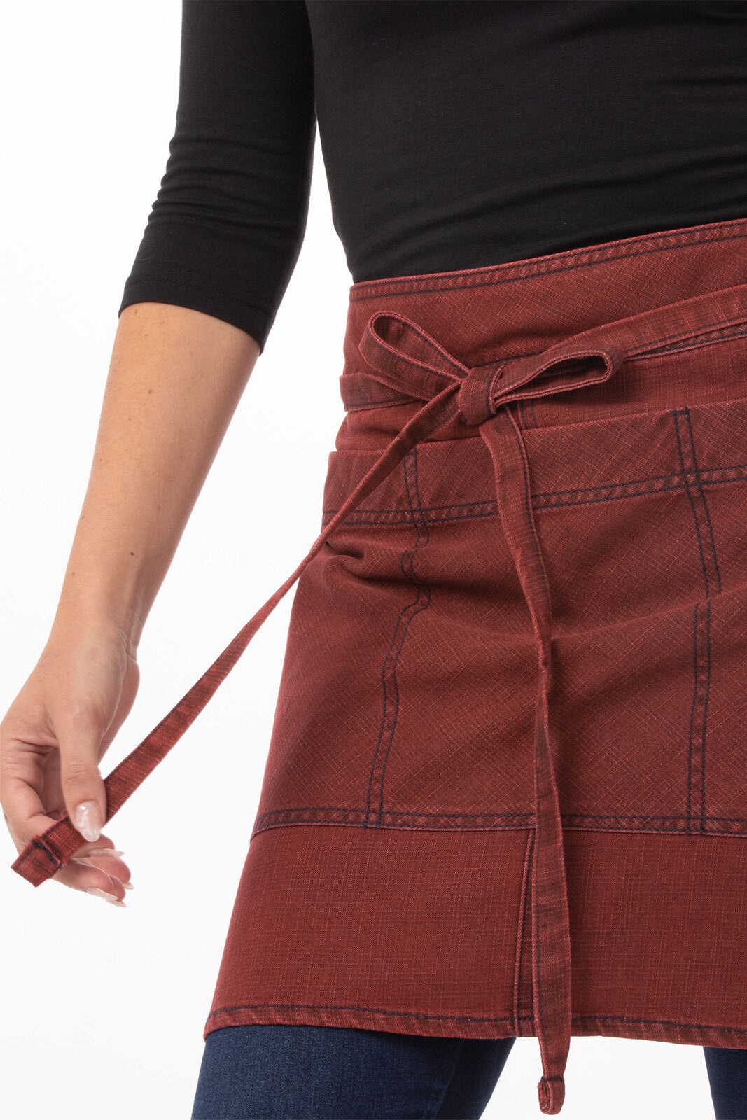 Chef Works Uptown Half Bistro Apron - Red Navy