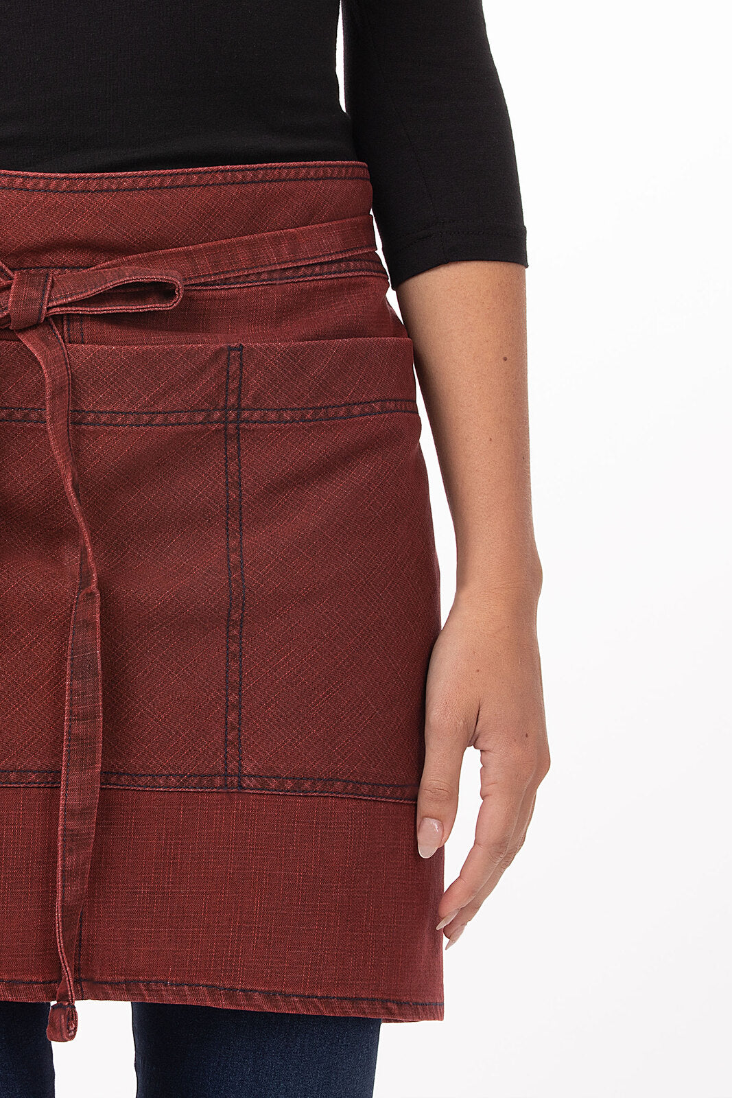 Chef Works Uptown Half Bistro Apron - Red Navy