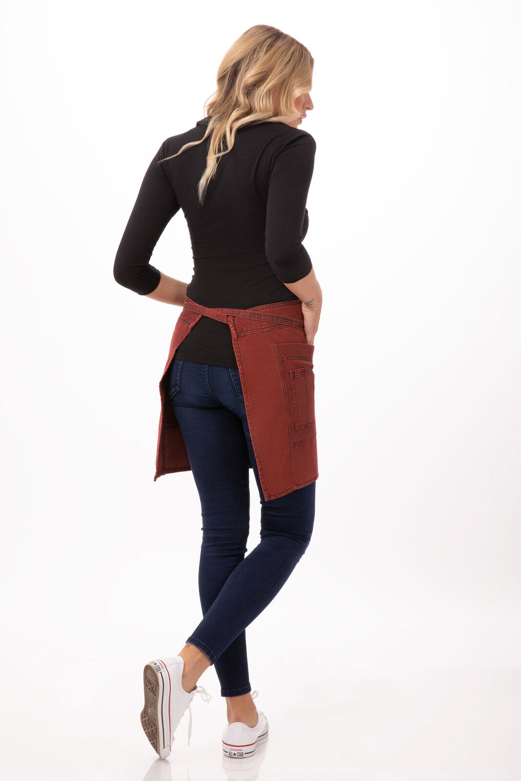 Chef Works Uptown Half Bistro Apron - Red Navy