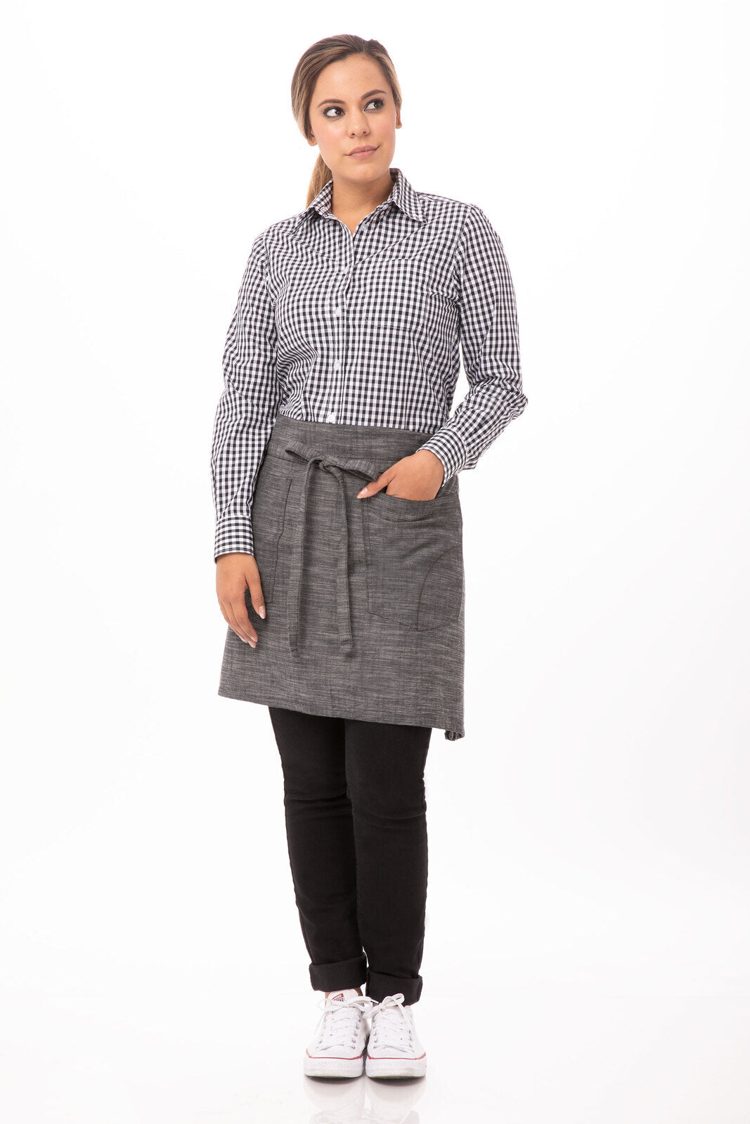 Chef Works Corvallis Half Bistro Apron - Black Steel Grey