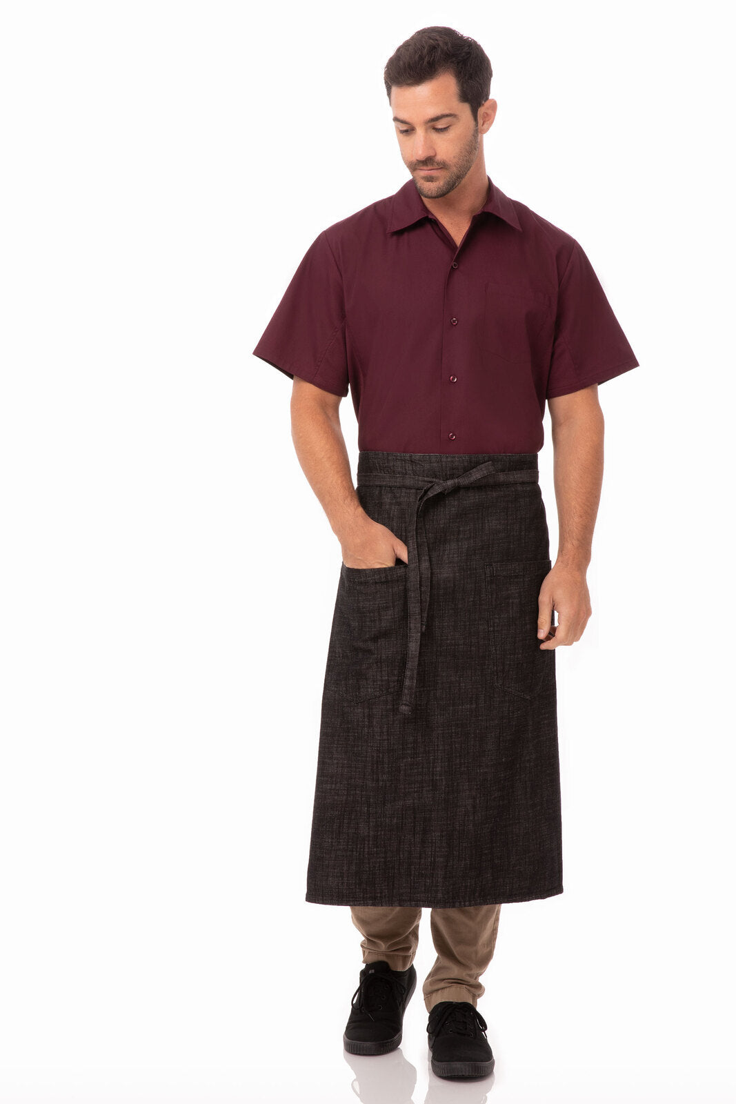 Chef Works Corvallis Bistro Apron - Black Burgundy