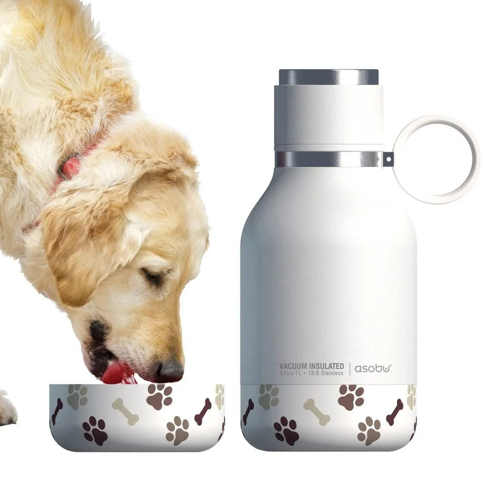 Asobu Stainless Steel Dog Bowl Bottle 975ml - White