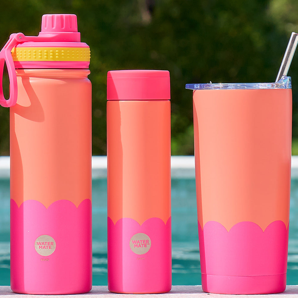 Annabel Trends Stainless Steel Watermate Drink Bottle Wave 600ml Orange & Hot Pink