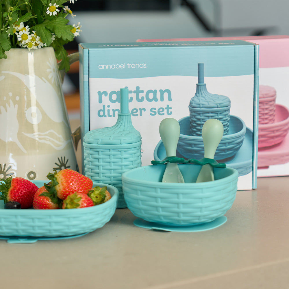 Annabel Trends Silicone Rattan Dinner Set Aqua