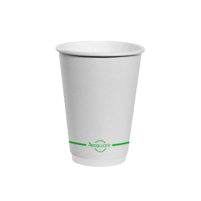 ecoware 8oz Aqueous Coated White Double Wall Hot Cup (Carton of 500)