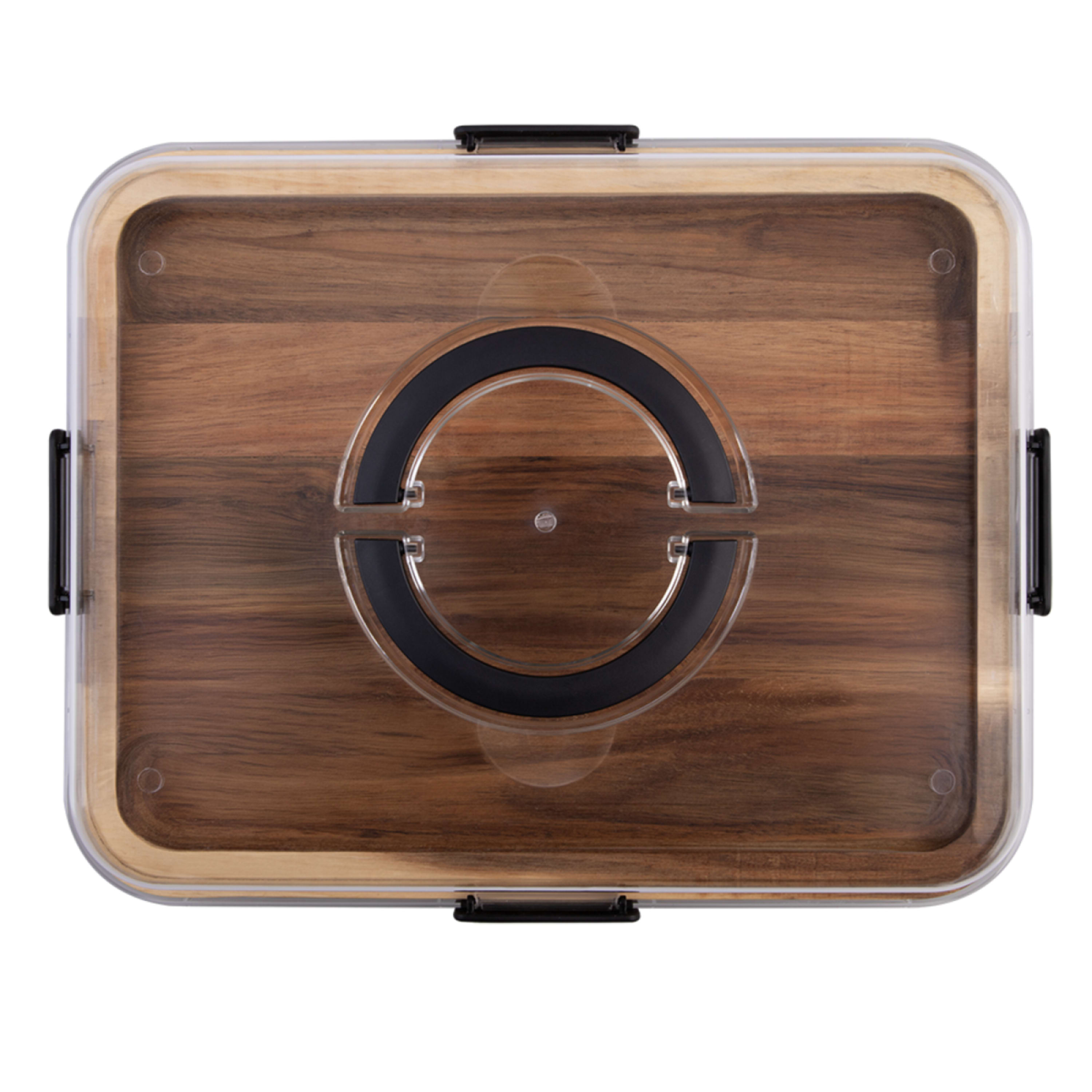 Alfresco Lane Acacia Wood 6 Compartment Rectangular Grazing Platter with Lid 35.5x28cm