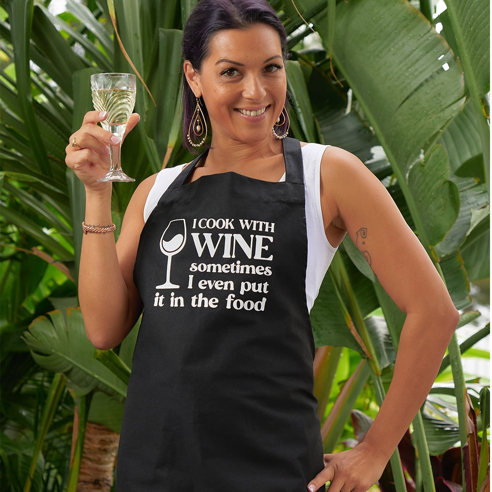 Annabel Trends Screen Print Aprons Cook With Wine