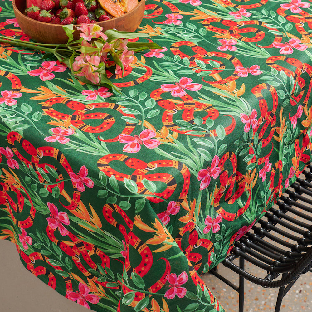 Annabel Trends Linen Tablecloth Jungle Snake Large 138cm x 300cm
