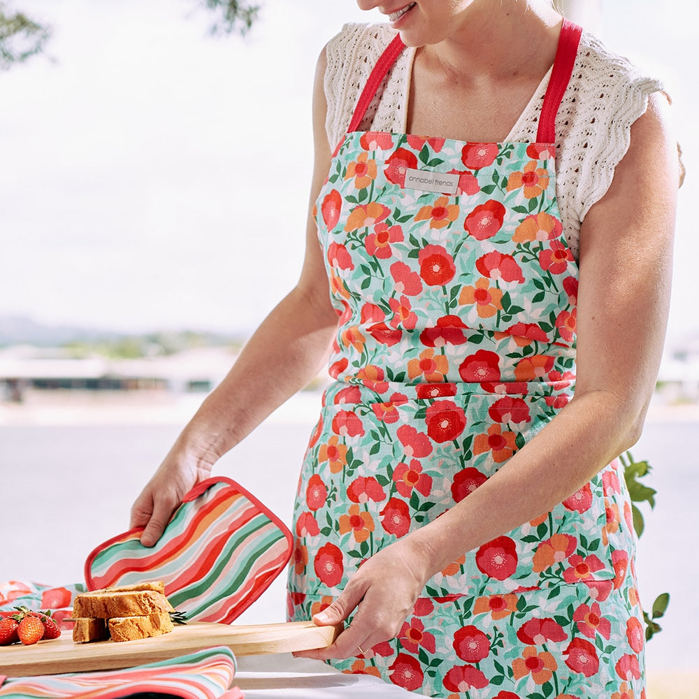Annabel Trends Linen Double Oven Mitt Sherbet Poppies
