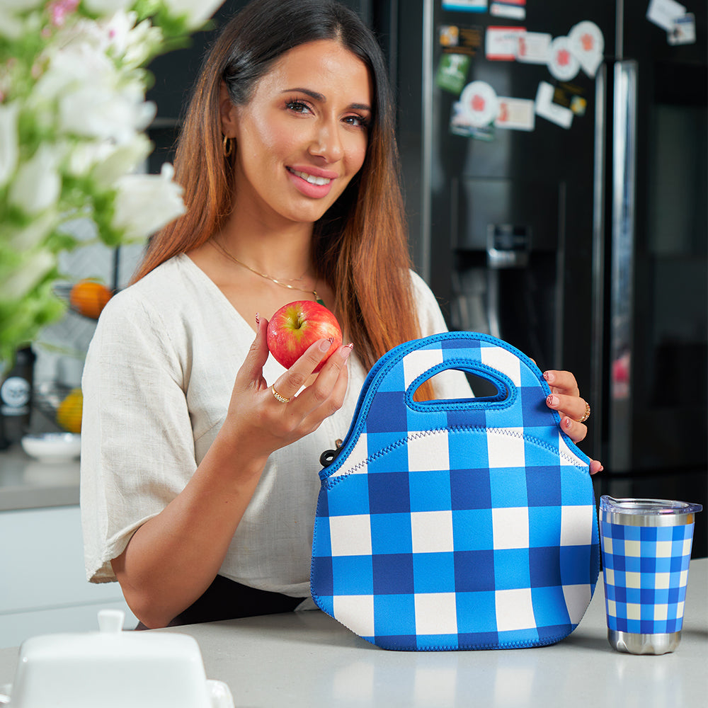 Annabel Trends Neoprene Lunch Bag Cobalt Check